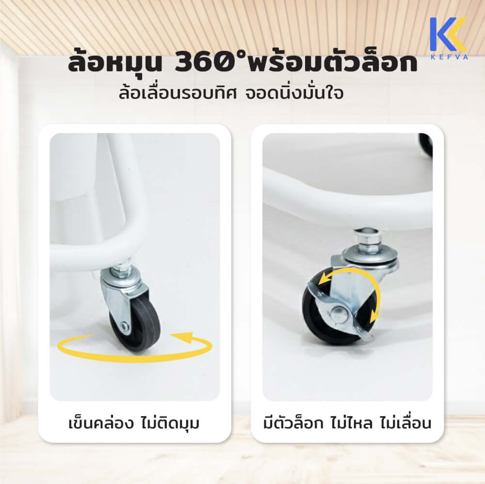รถเข็นอเนกประสงค์เหล็ก KEFVA 3 ชั้น พร้อมล้อเลื่อนและมือจับ ขนาด 44.5X37X83 ซม. สีดำ